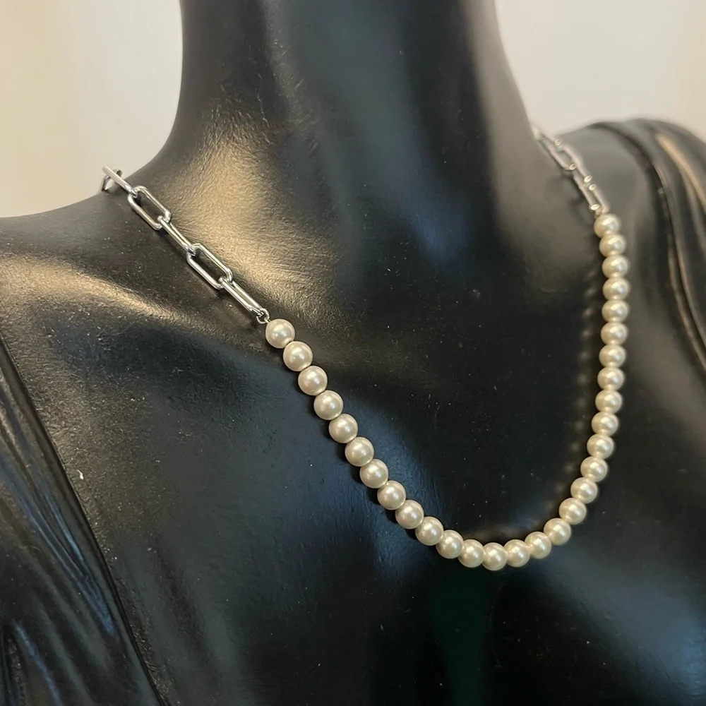 Sterling silver statement 925 faux link chain necklace